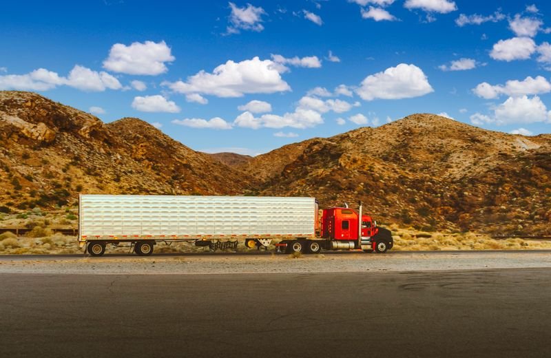 Heavy-duty truck on a desert highway