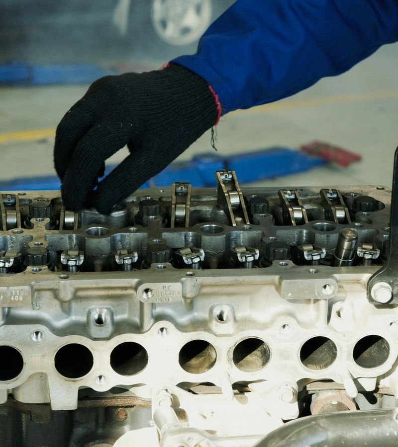 Mechanic servicing a diesel engine